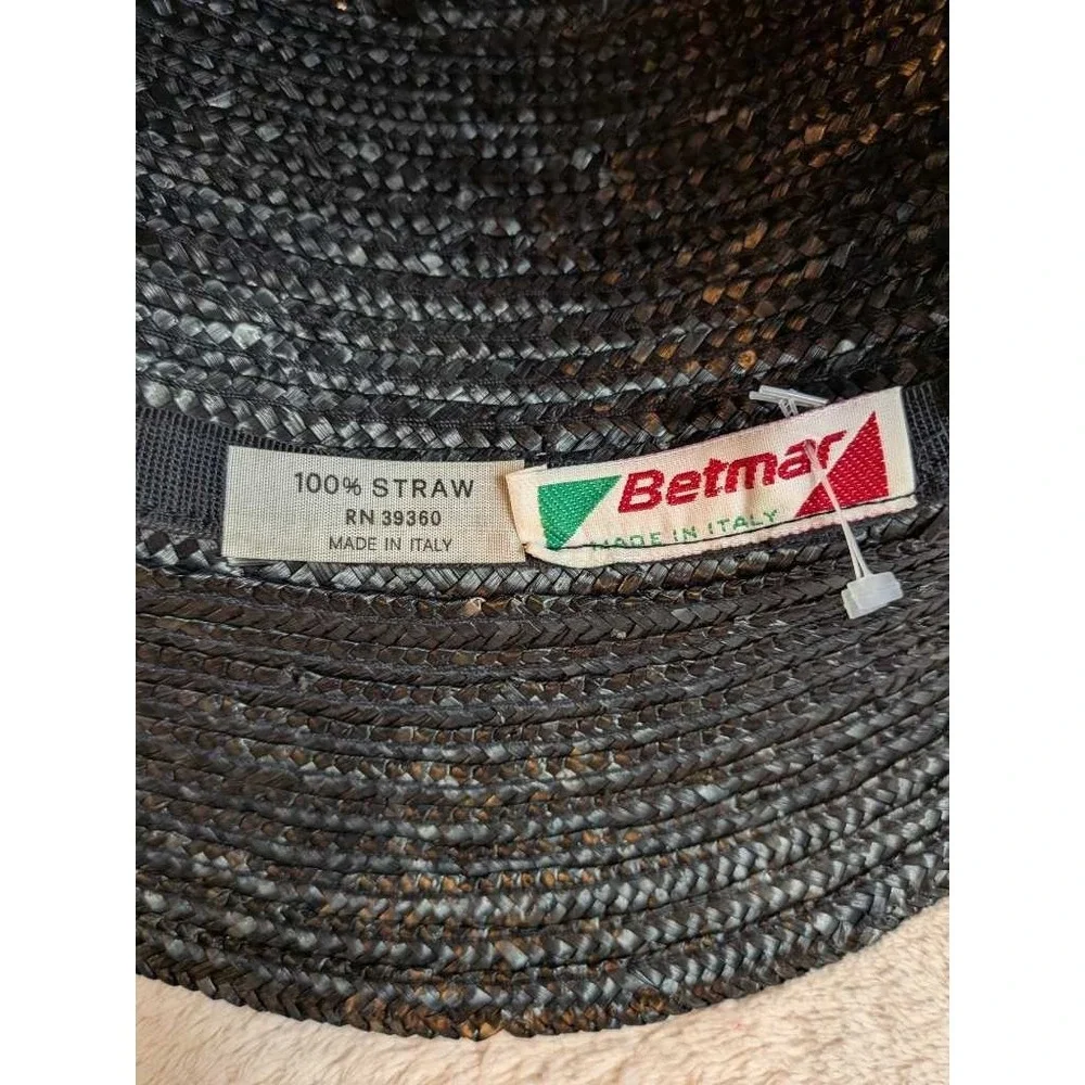 Betmar Black Straw Hat Womens Bow Accent Made in Italy Fashion Sun Hat - Picture 5 of 14